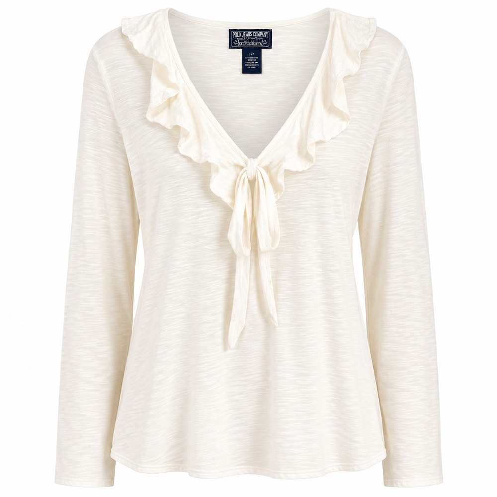Vtg Ralph Lauren Quiet Luxury Ruffle Top Women Size Large Old Money Minimalist